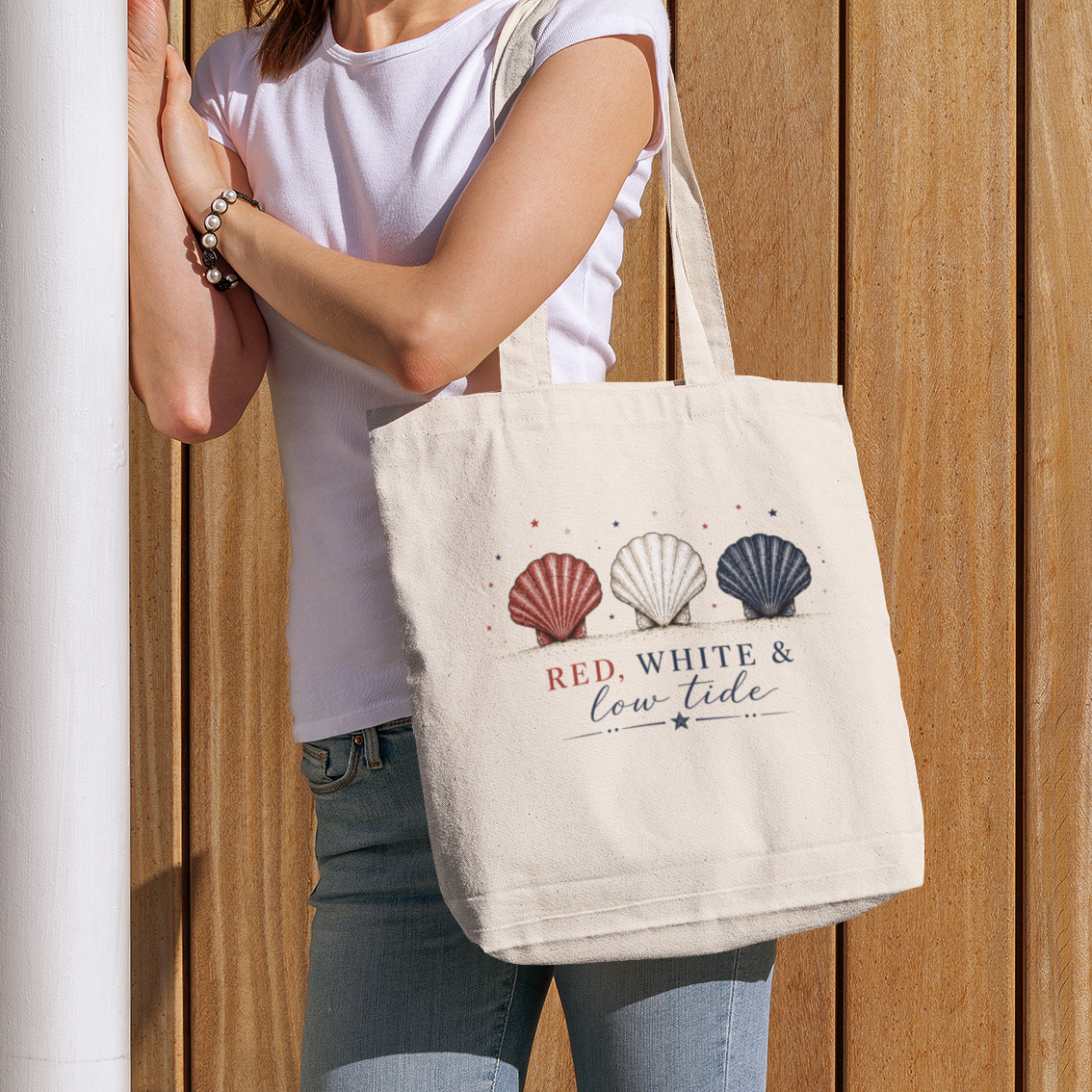 Red, White, & Low Tide Canvas Tote Bag