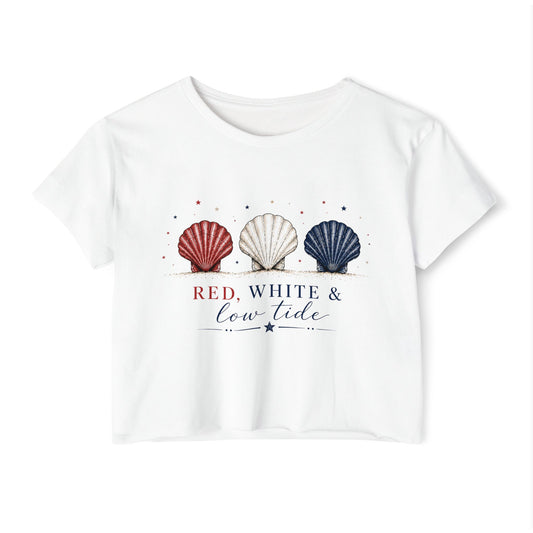 Red, White, & Low Tide Crop Top