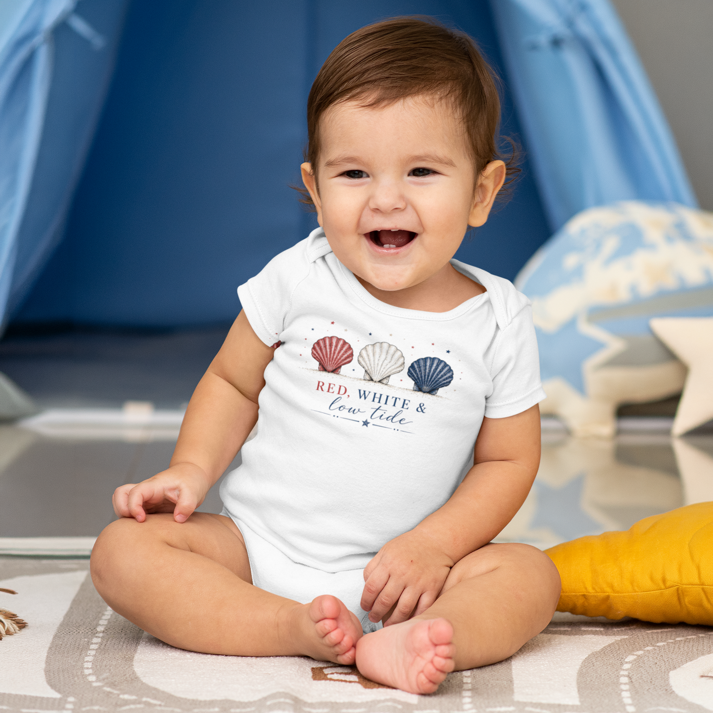 Red, White & Low Tide Baby Onesie