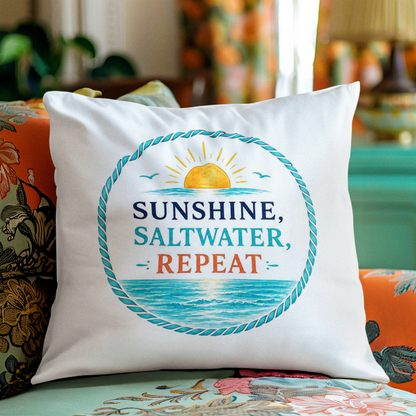 Sunshine, Saltwater, Repeat Throw Pillow