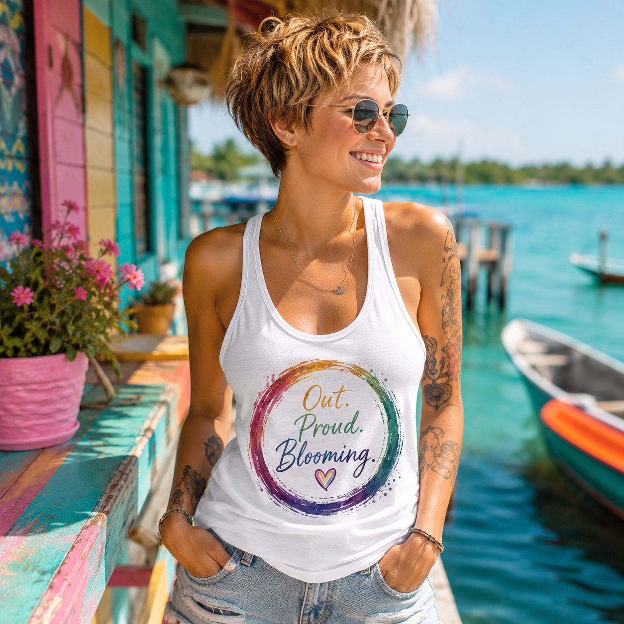 Out. Proud. Blooming. Women's Tank