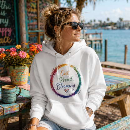 Out. Proud. Blooming. Mid-Heavyweight Hoodie