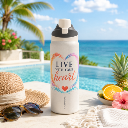 Live With Your Heart 32 oz Premium Hydrapeak Water Bottle