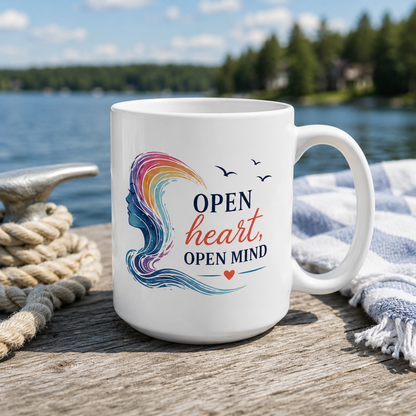 Open Heart, Open Mind 15 oz Mug