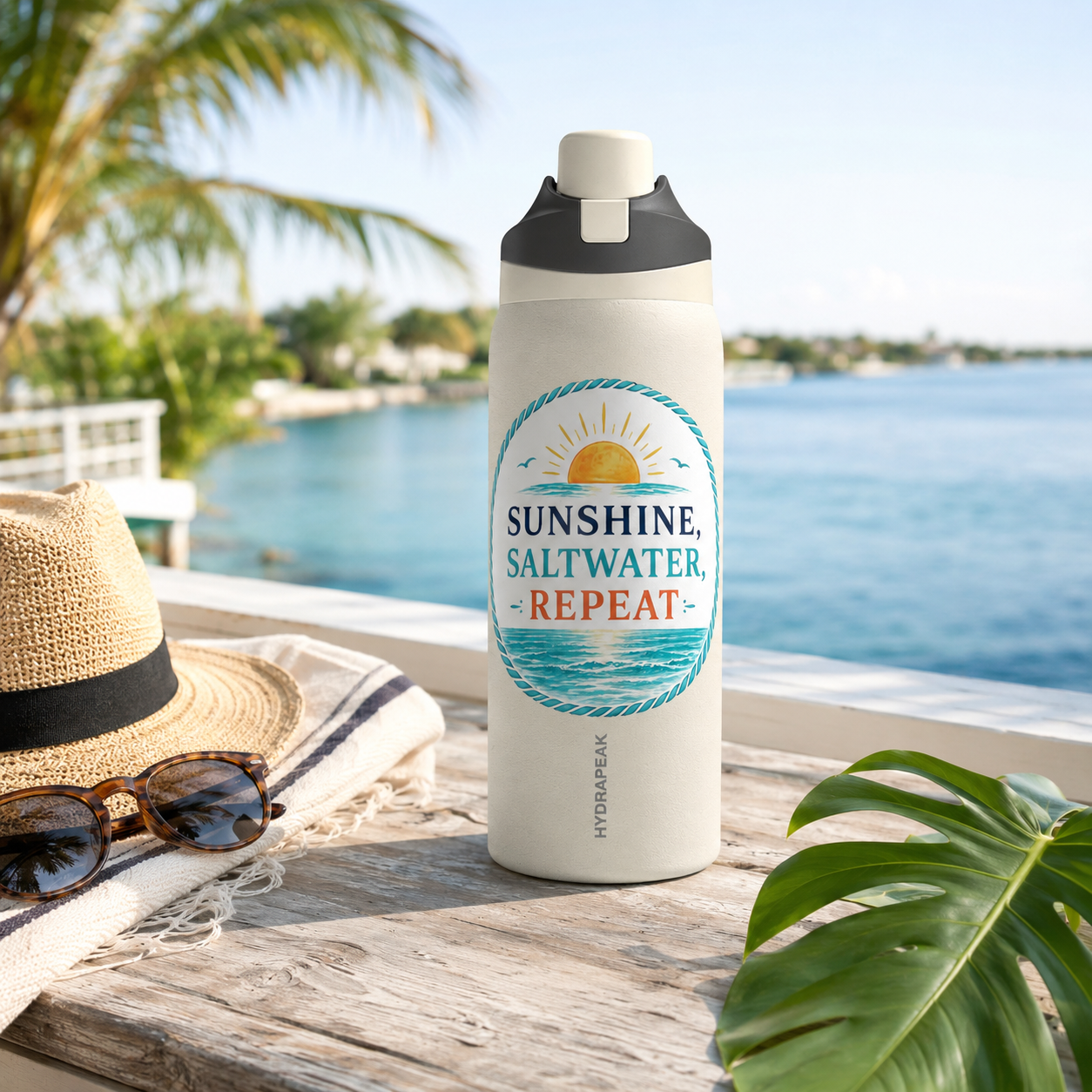 Sunshine, Saltwater, Repeat 32 oz Premium Hydrapeak Water Bottle